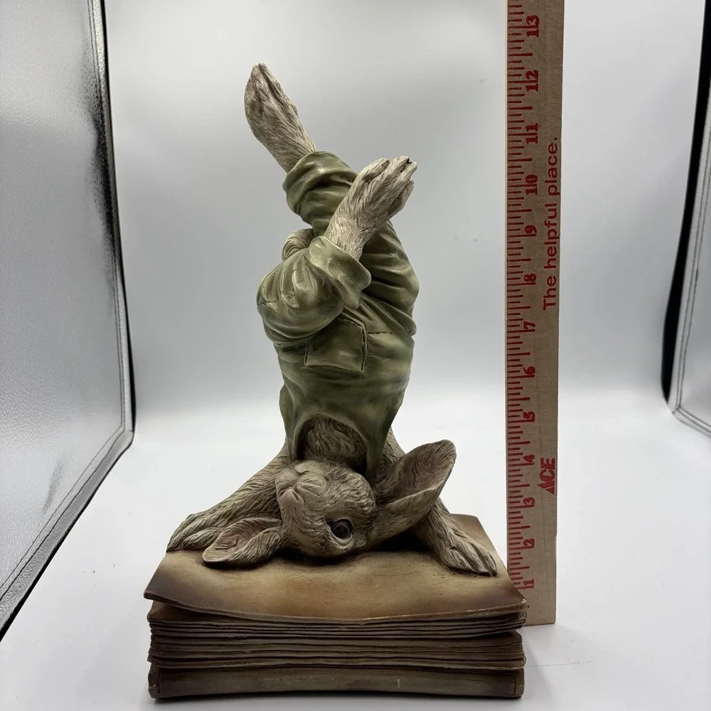 Vintage CHRISDON Rabbit Handstand on Books Figurine Whimsical Bunny Shelf Sitter